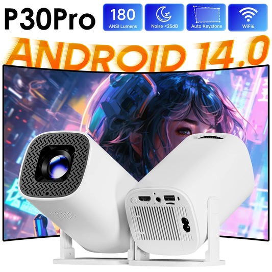 P30PRO Android 14 Smart Mini Projector - 4K Support, Wifi6 & BT 5.0, Perfect for Home Theater & Screen Mirroring