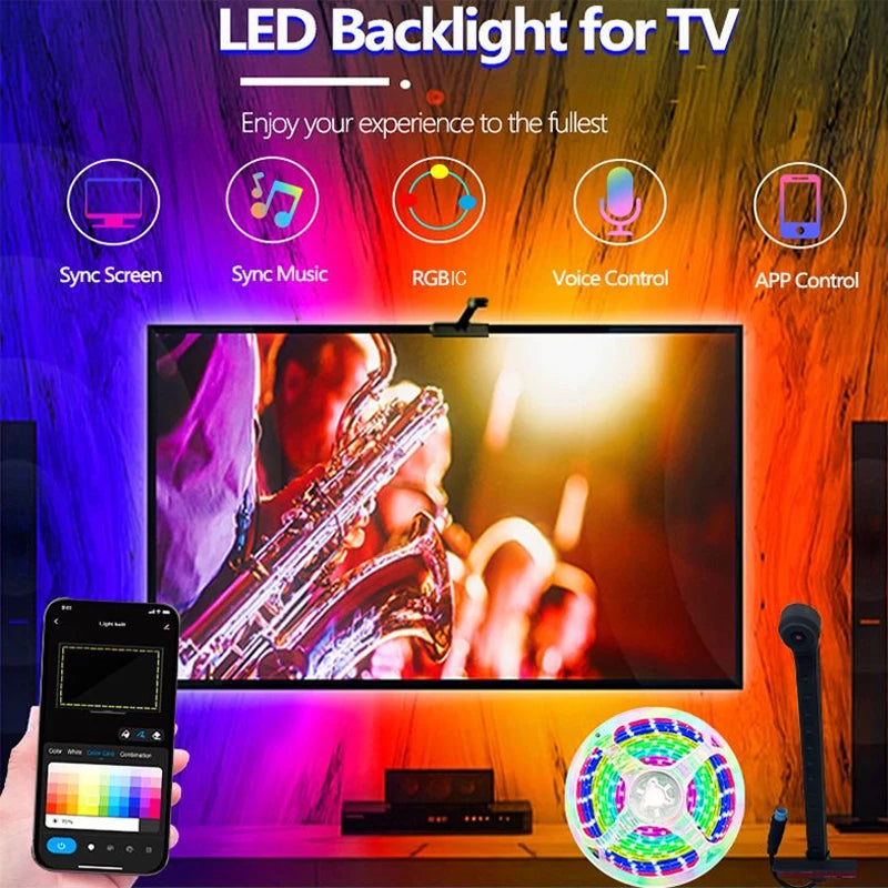 Vibrant RGBIC LED Strip Lights with Music Sync & Color Capture for Ultimate Gaming Atmosphere