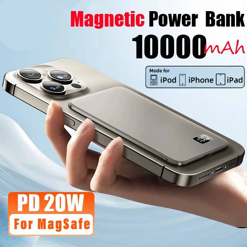10000 mAh Magnetic Fast Charge Power Bank – Wireless Portable Battery for Smartphones