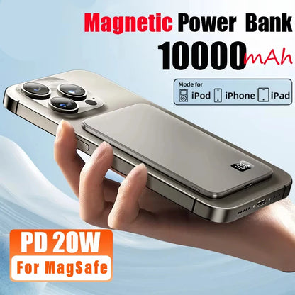 10000 mAh Magnetic Fast Charge Power Bank – Wireless Portable Battery for Smartphones