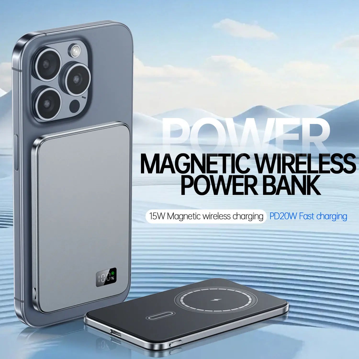 10000 mAh Magnetic Fast Charge Power Bank – Wireless Portable Battery for Smartphones