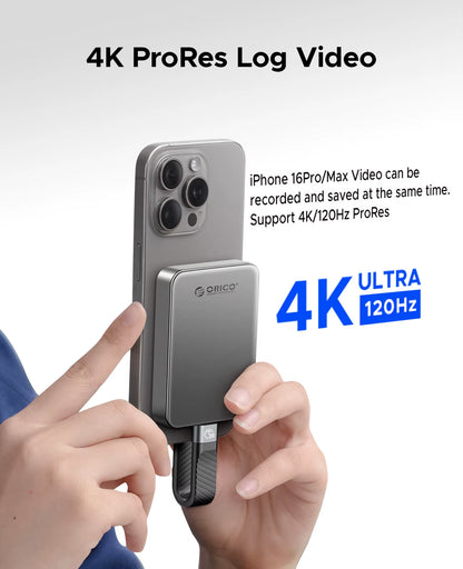 High-Speed Magnetic SSD Storage for iPhone 15/16 Pro Series – Perfect for 4K ProRes Video Recording