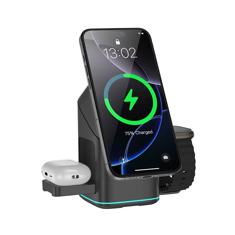 25W 3-in-1 Magnetic Wireless Charger Station - Fast Charging for iPhone 16/15/14/13, Apple Watch & AirPods - Ultimate Portable Convenience!